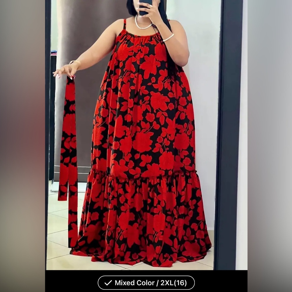 Plus Size Floral Print Square Neck Cami Dress with Pockets - Comfortable